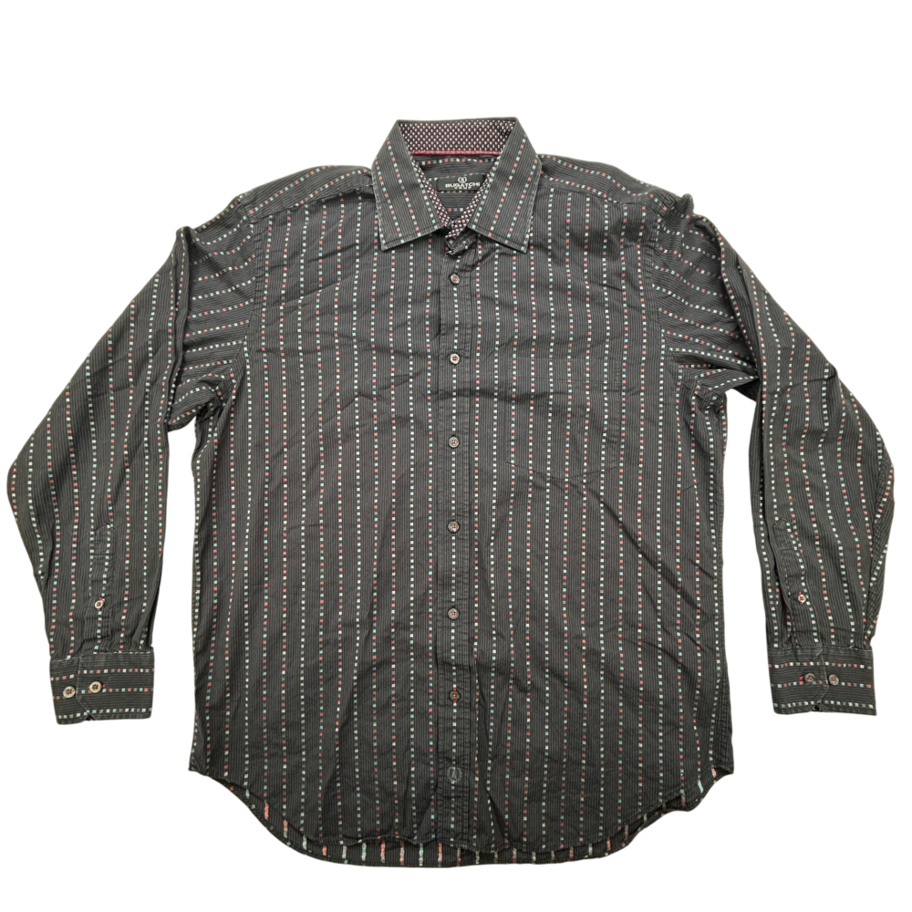 Bugatchi Uomo Shirt Mens Large Long Sleeve Button Front Stripe Cotton